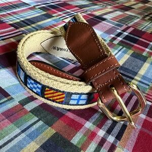 NAUTICAL FLAG Men’s Tan Canvas & Leather Nautical Flag Ribbon Insert Belt - 34